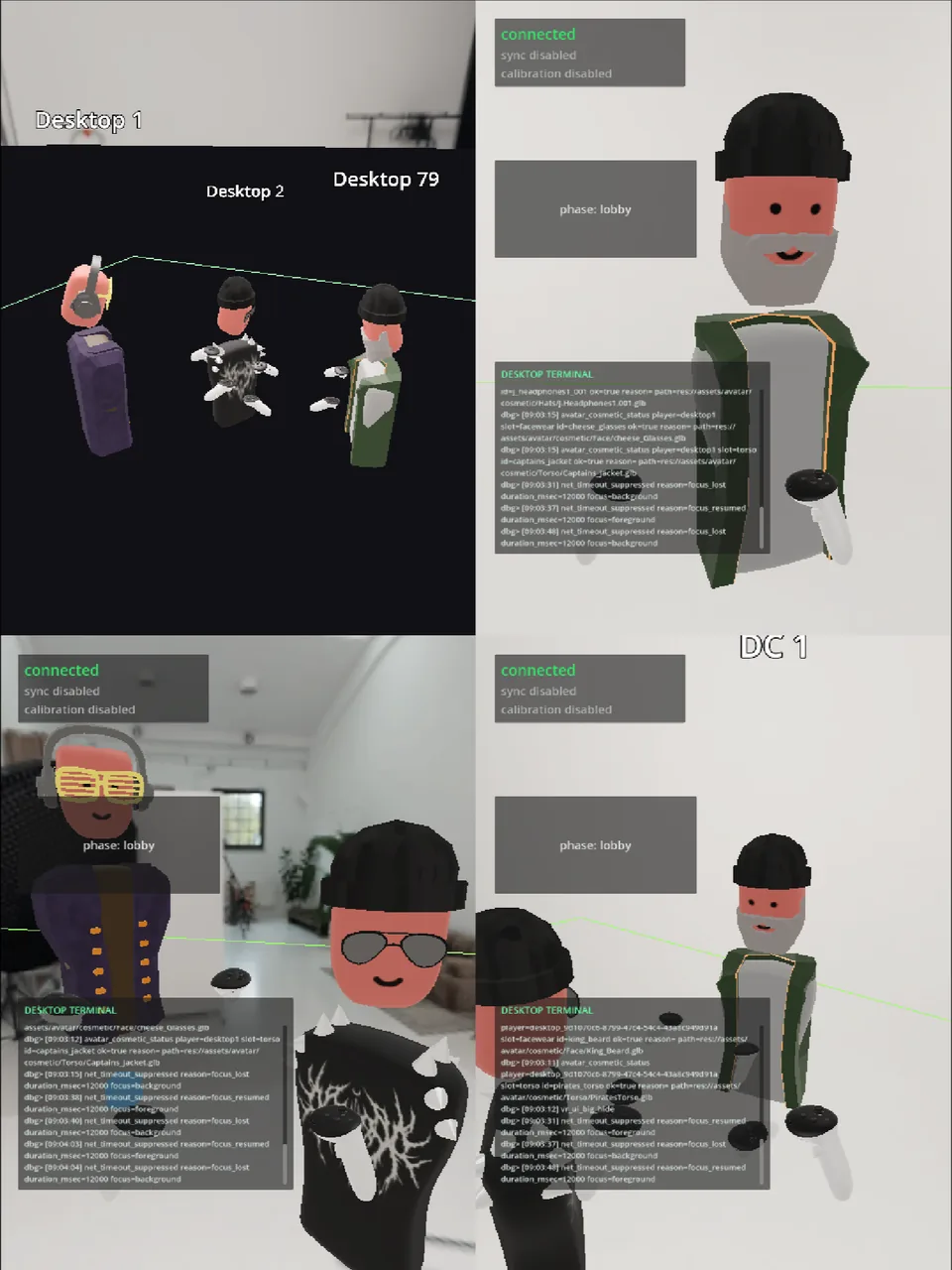 PartyVR-test met meerdere clients, avatars en synchronisatie